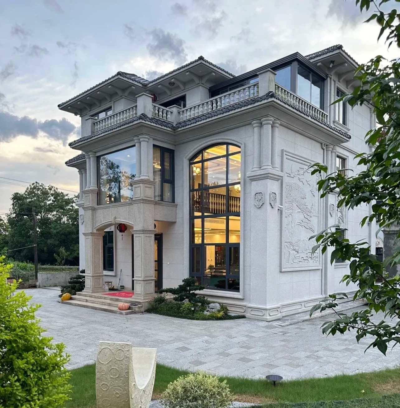 淮北 白麻花岗岩私人别墅干挂石材豪华定制