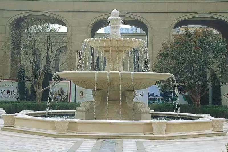 淮北 黄金麻花岗岩异型加工——户外庭院石雕流水喷泉