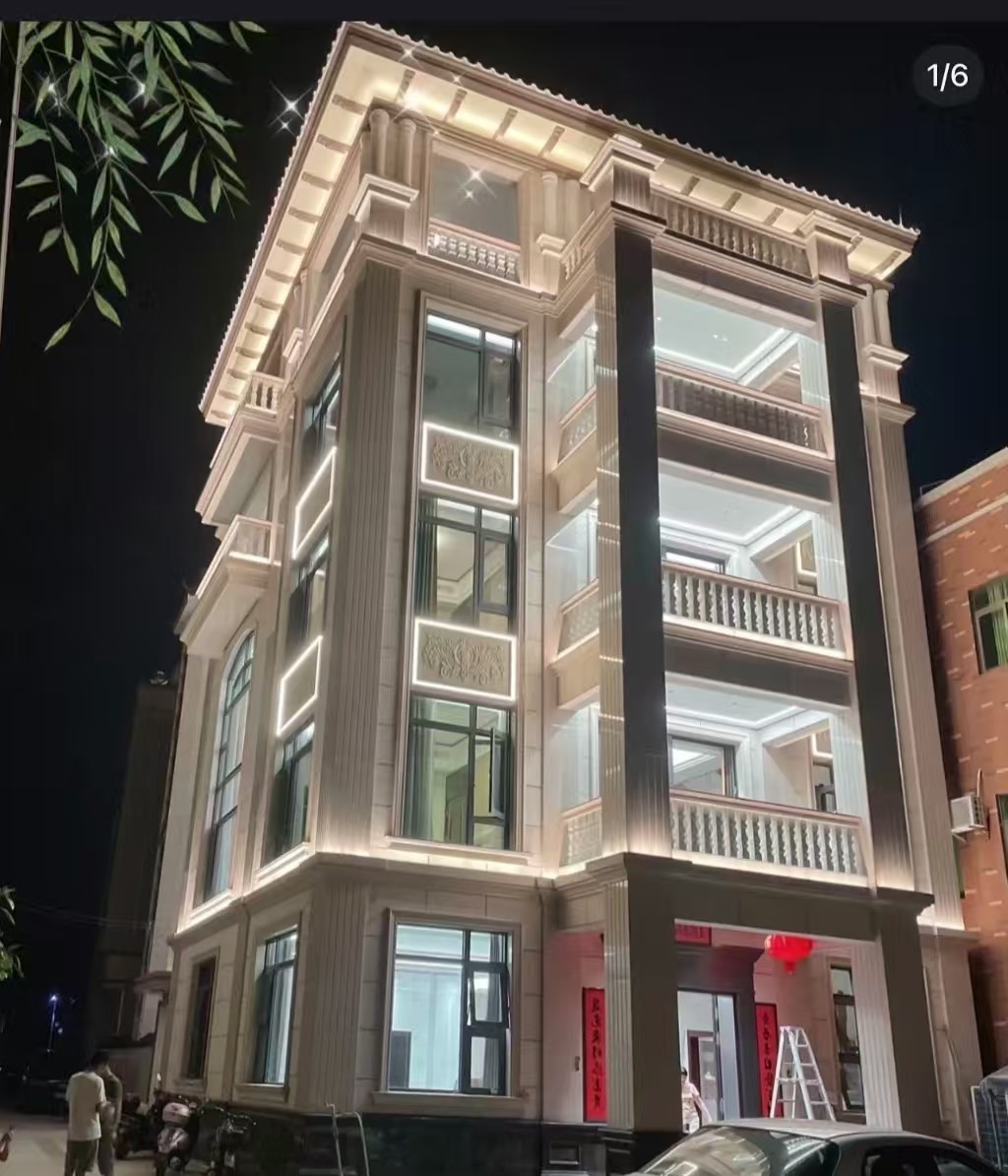 淮北 芝麻白花岗岩别墅外墙夜间效果