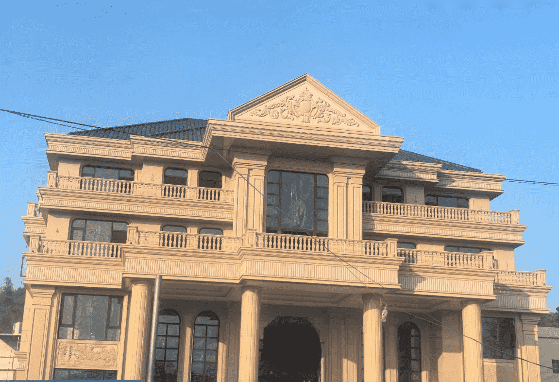 淮北黄金麻别墅外墙干挂石材效果示例